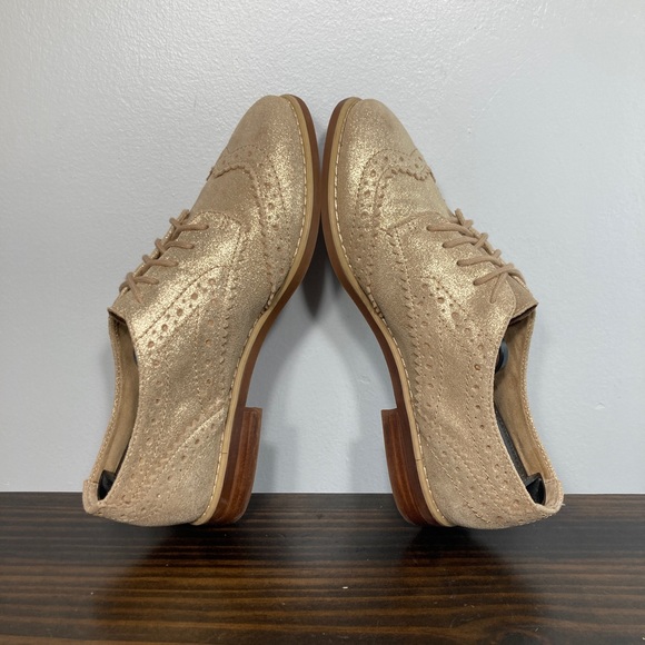Gianni Bini Gold Metallic Leather Wood Bottom Oxford Shoes Womens Size 7 - Picture 6 of 8